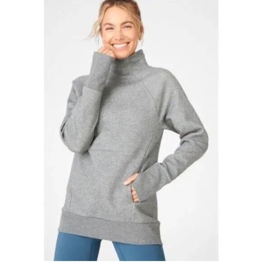 Fabletics Charcoal Grey Zaylee Funnel Neck Tunic Sweatshirt Size XS